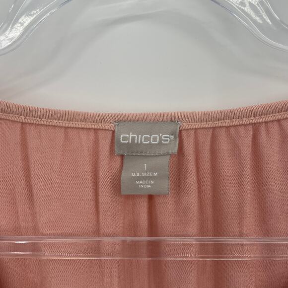 CHICO's Shirt Floral Embroidered Mesh Overlay Top 3/4 Sleeve Women's Sz 1 US M - Picture 3 of 7